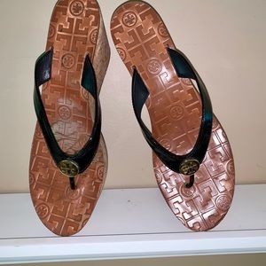 Tory Burch Thora Cork Wedge Black Sz 10 FREE SHIP